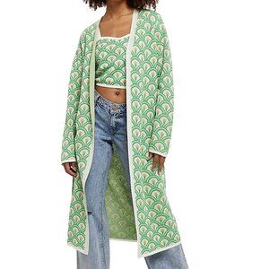 Retro Floral Tie-Front Maxi Cardigan